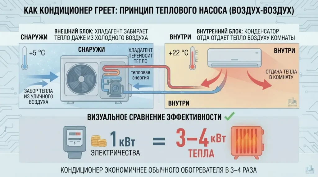 Как кондиционер греет